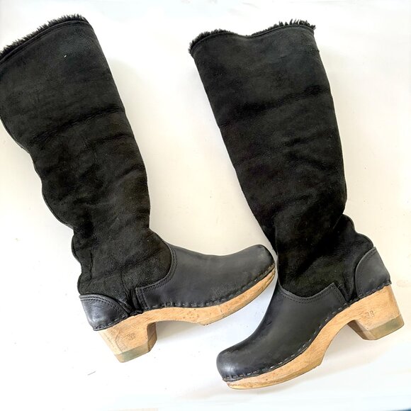 No. 6  Shearling Clog Boot, Black Suede, Size 38 / 7.5 - Picture 6 of 9